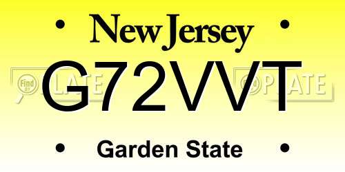 G72VVT New Jersey License Plate