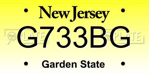 G733BG New Jersey License Plate