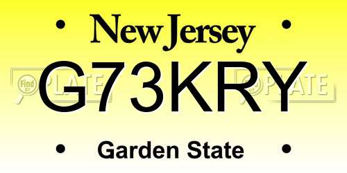 G73KRY New Jersey License Plate