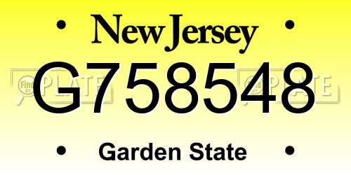 G758548 New Jersey License Plate