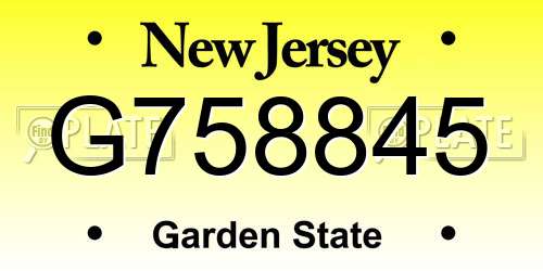 G758845 New Jersey License Plate