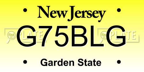 G75BLG New Jersey License Plate