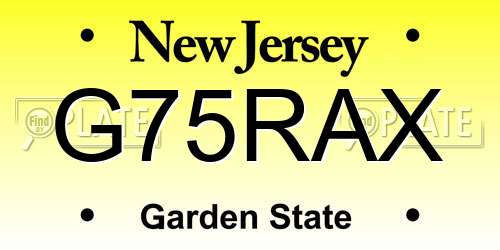 G75RAX New Jersey License Plate