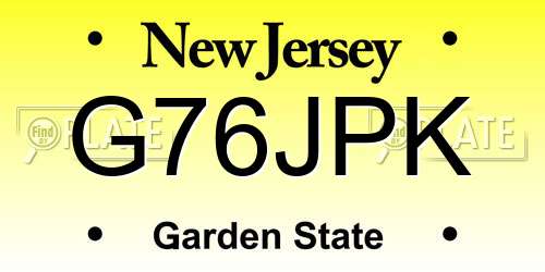 G76JPK New Jersey License Plate