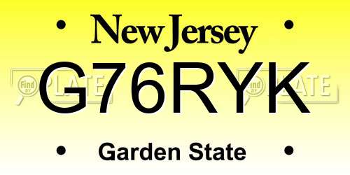 G76RYK New Jersey License Plate
