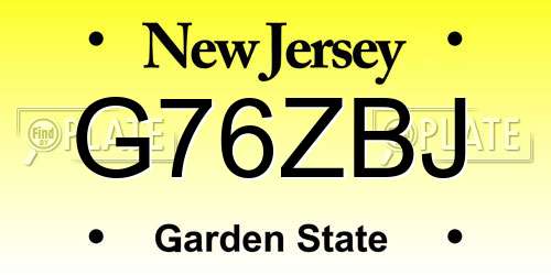 G76ZBJ New Jersey License Plate