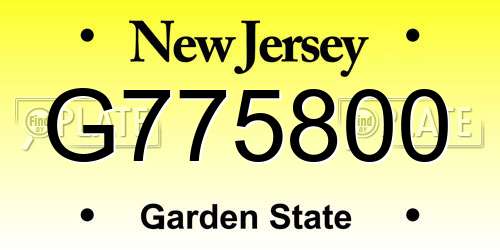 G775800 New Jersey License Plate