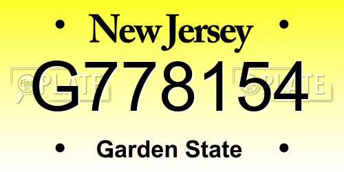 G778154 New Jersey License Plate
