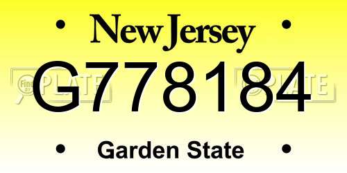 G778184 New Jersey License Plate