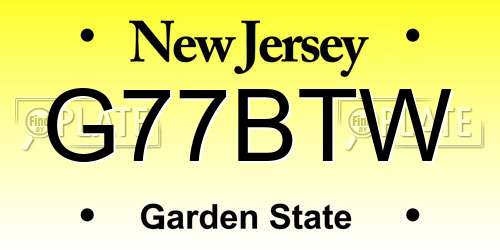 G77BTW New Jersey License Plate