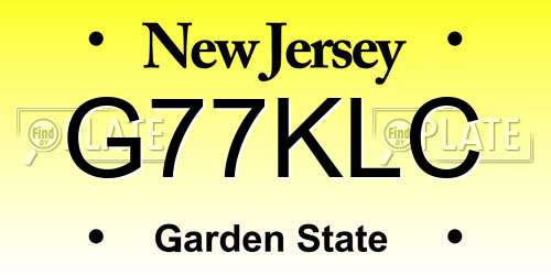 G77KLC New Jersey License Plate