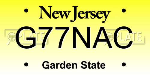 G77NAC New Jersey License Plate