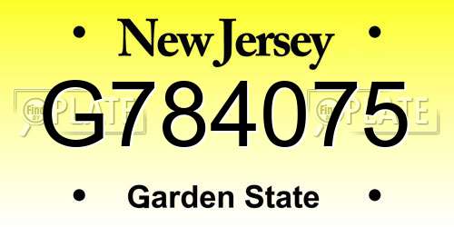 G784075 New Jersey License Plate