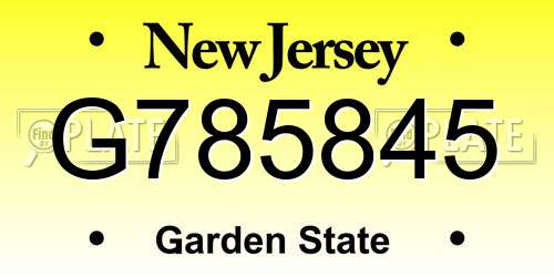 G785845 New Jersey License Plate