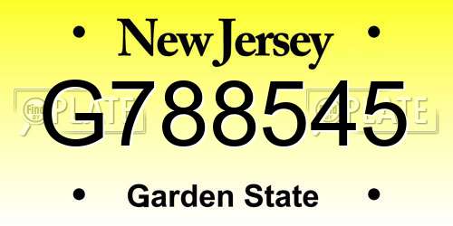 G788545 New Jersey License Plate