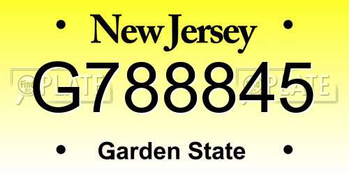 G788845 New Jersey License Plate