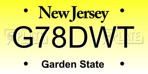 G78DWT New Jersey License Plate