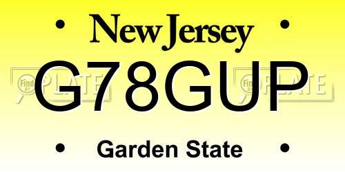 G78GUP New Jersey License Plate