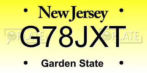 G78JXT New Jersey License Plate
