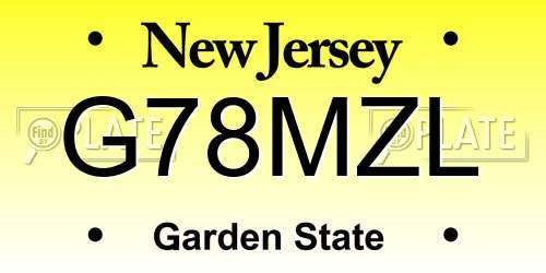 G78MZL New Jersey License Plate
