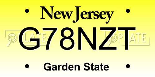 G78NZT New Jersey License Plate