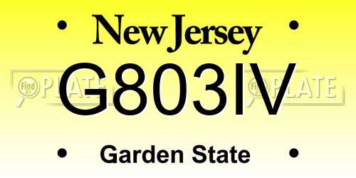 G803IV New Jersey License Plate