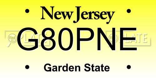 G80PNE New Jersey License Plate