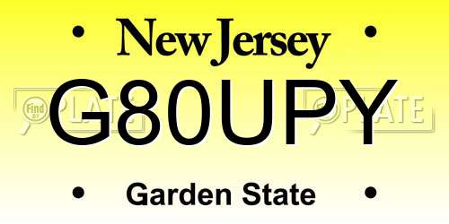 G80UPY New Jersey License Plate