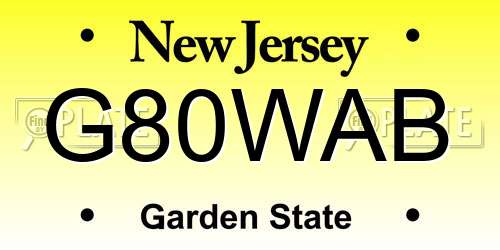 G80WAB New Jersey License Plate