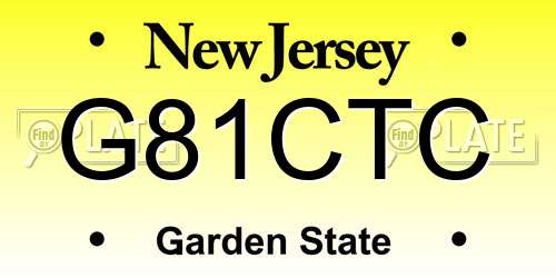 G81CTC New Jersey License Plate