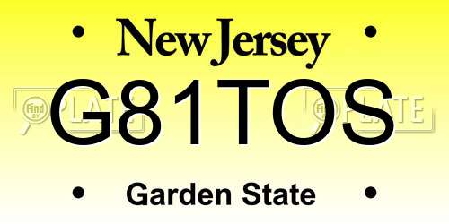 G81TOS New Jersey License Plate