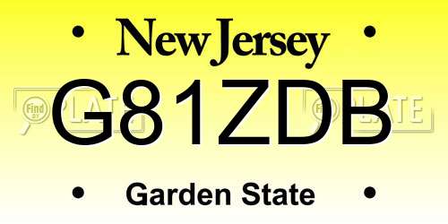 G81ZDB New Jersey License Plate