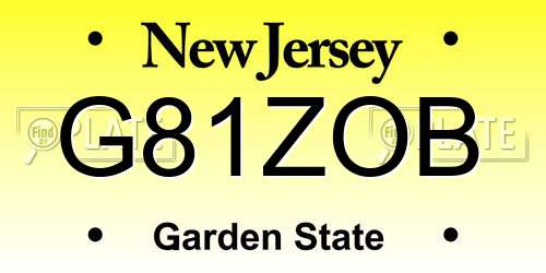 G81ZOB New Jersey License Plate