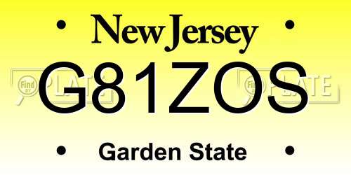 G81ZOS New Jersey License Plate