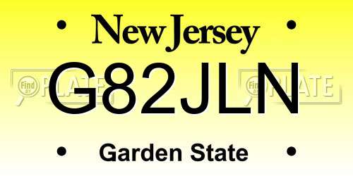 G82JLN New Jersey License Plate