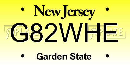 G82WHE New Jersey License Plate