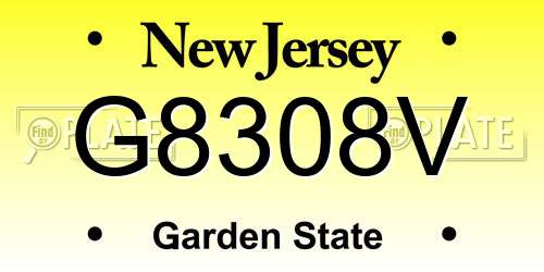 G8308V New Jersey License Plate