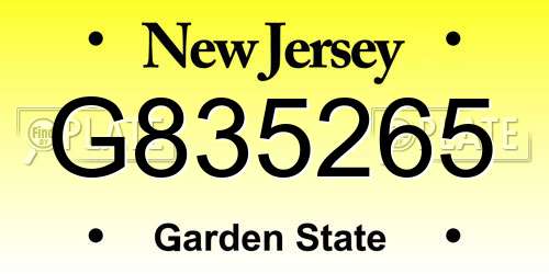G835265 New Jersey License Plate