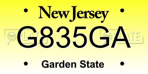 G835GA New Jersey License Plate
