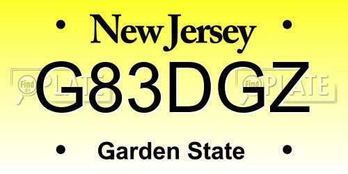 G83DGZ New Jersey License Plate