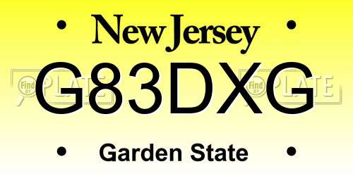 G83DXG New Jersey License Plate