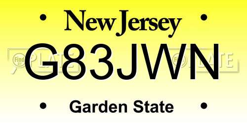 G83JWN New Jersey License Plate