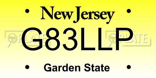 G83LLP New Jersey License Plate