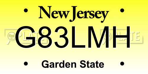 G83LMH New Jersey License Plate