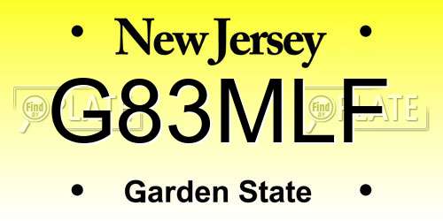 G83MLF New Jersey License Plate