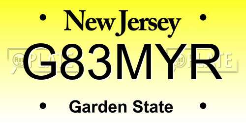 G83MYR New Jersey License Plate