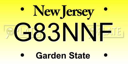 G83NNF New Jersey License Plate