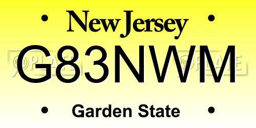 G83NWM New Jersey License Plate