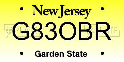 G83OBR New Jersey License Plate