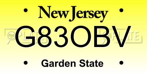 G83OBV New Jersey License Plate